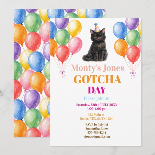 Invitation Jour d'adoption Fête d'adoption Chat noir Animal d (Devant / Derrière)