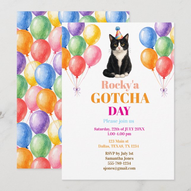 Invitation Jour d'adoption Fête d'adoption Chat Smoking Pet (Devant / Derrière)