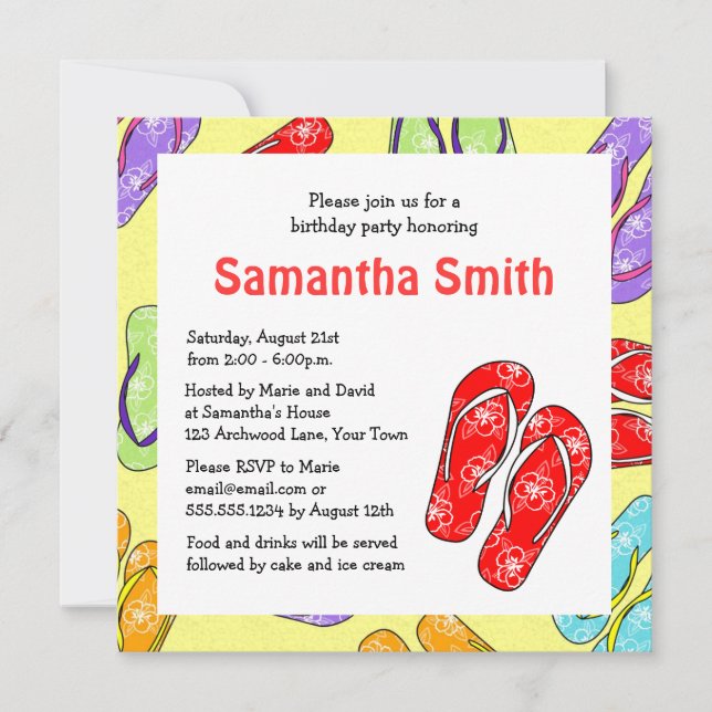 Invitation Jour d'anniversaire à thème sur la plage de Cube F (Devant)