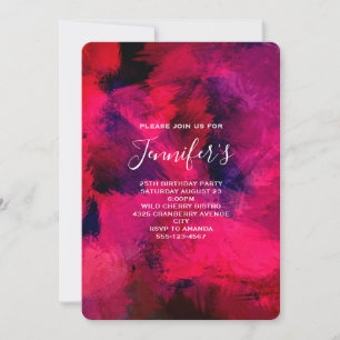 Invitation Jour d'anniversaire Abstrait rouge foncé et violet