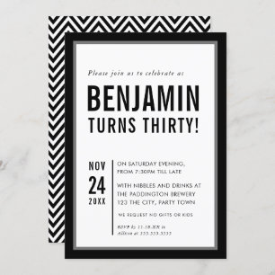 Invitation JOUR D'ANNIVERSAIRE ADULTE typographie moderne noi