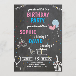 Invitation Jour d'anniversaire conjoint Boy & Girl Chalkboard