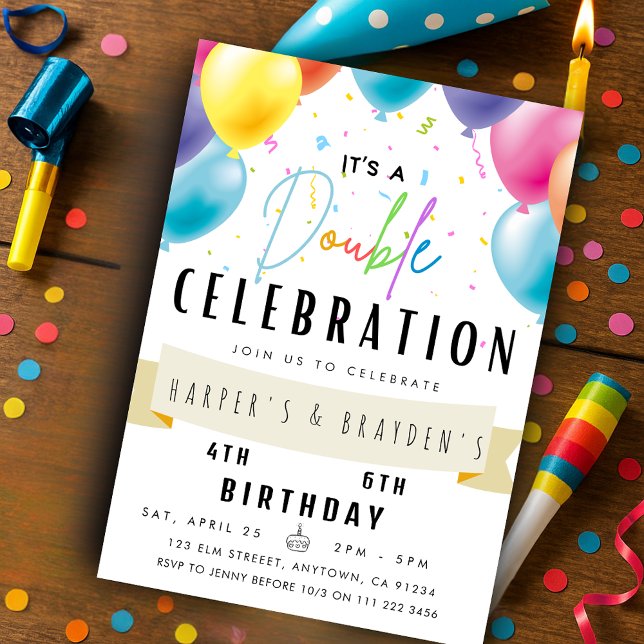 Invitation Jour d'anniversaire conjoint frère double partie (Joint Birthday Sibling Dual Party Double Invitation)