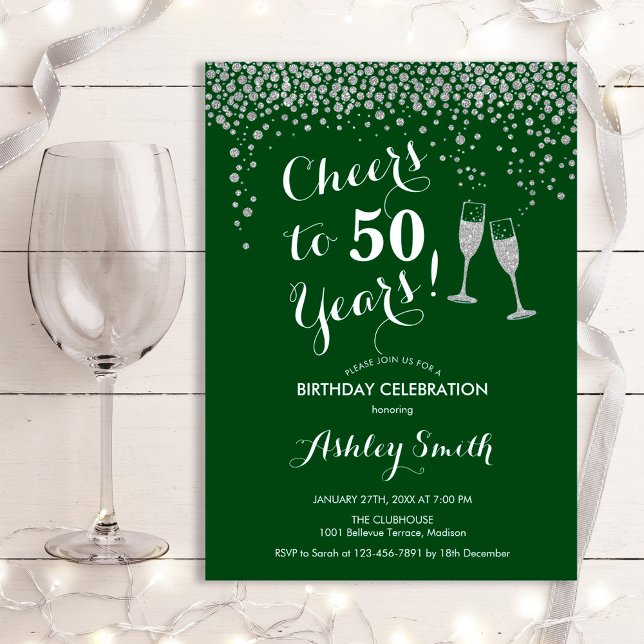 Invitation Jour D'Anniversaire De 50 Ans - Argent Vert (Créateur téléchargé)