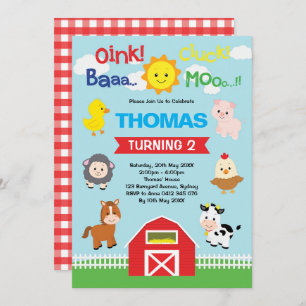 Invitation Jour d'anniversaire de Cute Barnyard Fête des anim