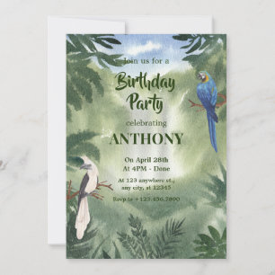 Invitation Jour d'anniversaire de la forêt de perroquets en a