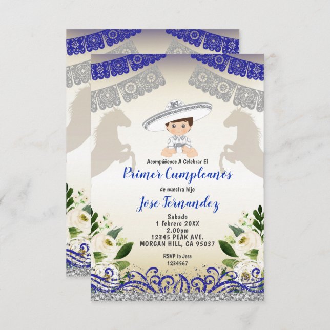 Invitation Jour d'anniversaire de la Marine Argent PREMIER CU (Devant / Derrière)