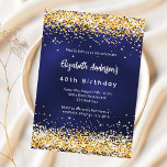 Invitation Jour d'anniversaire de la Marine bleu or confetti<br><div class="desc">Une invitation moderne,  élégante et glamour pour une fête d'anniversaire de 40ème (ou tout âge). Un arrière - plan bleu marine,  décoré de faux confettis dorés. La couleur bleue est inégale. Personnalisez et ajoutez votre nom et les détails de votre fête.</div>