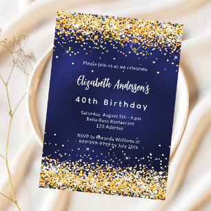 Invitation Jour d'anniversaire de la Marine bleu or confetti