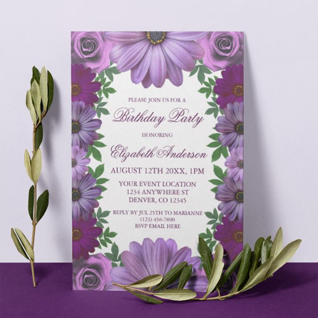 Invitation Jour d'anniversaire de la Regal Purple Floral (Créateur téléchargé)