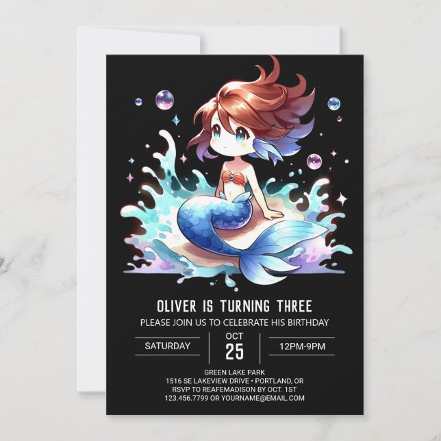 Invitation Jour d'anniversaire de la sirène enchantée (Devant)