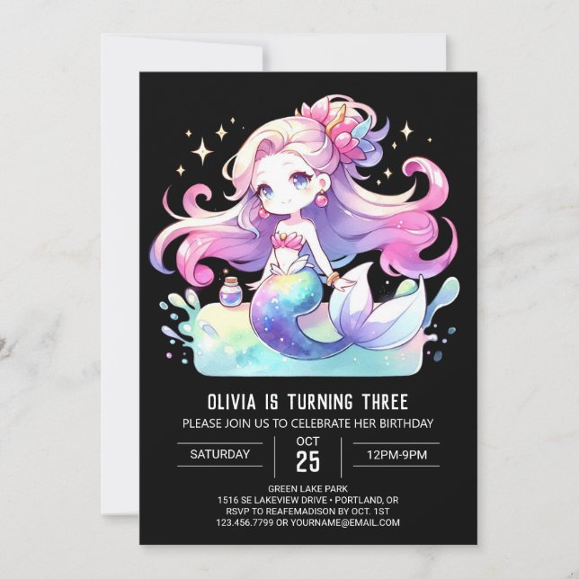 Invitation Jour d'anniversaire de la sirène enchantée (Devant)