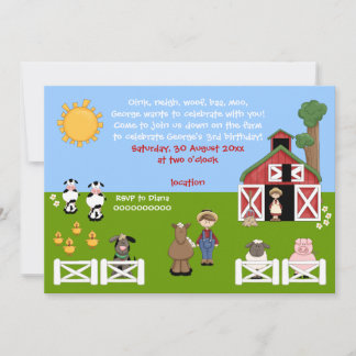 Invitation Jour d'anniversaire des enfants d'animaux d'élevag