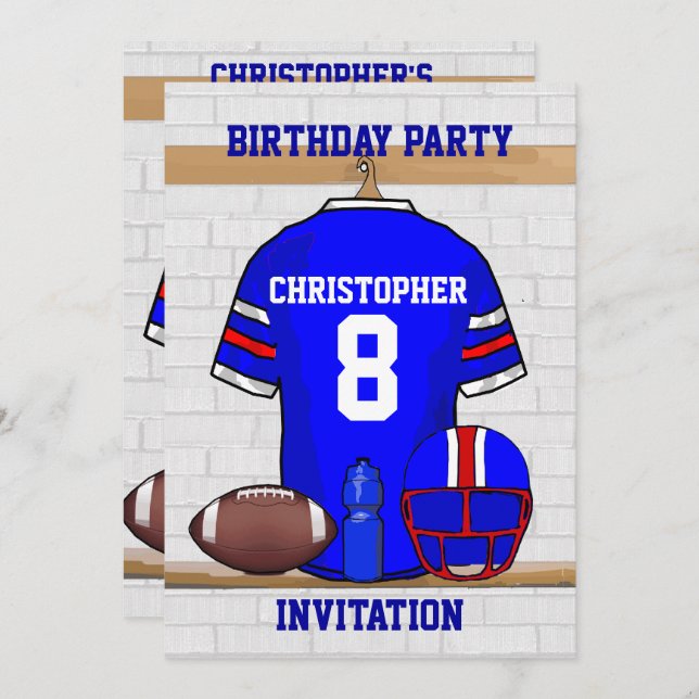 Invitation Jour d'anniversaire du Blue WR Football Jersey (Devant / Derrière)