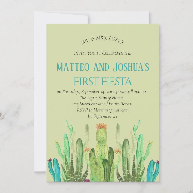 Invitation Jour d'anniversaire du Cactus Boy First (Devant)