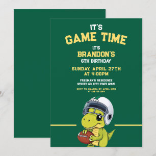 Invitation Jour d'anniversaire du Dinosaure de football vert 