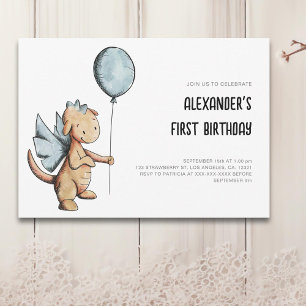 Invitation Jour d'anniversaire du dragon d'aquarelle mignonne