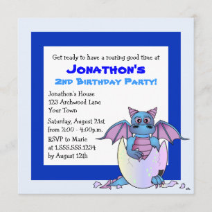 Invitation Jour d'anniversaire du joli dragon - Bleu