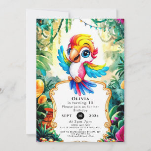 Invitation Jour d'anniversaire du jote Jungle Parrot