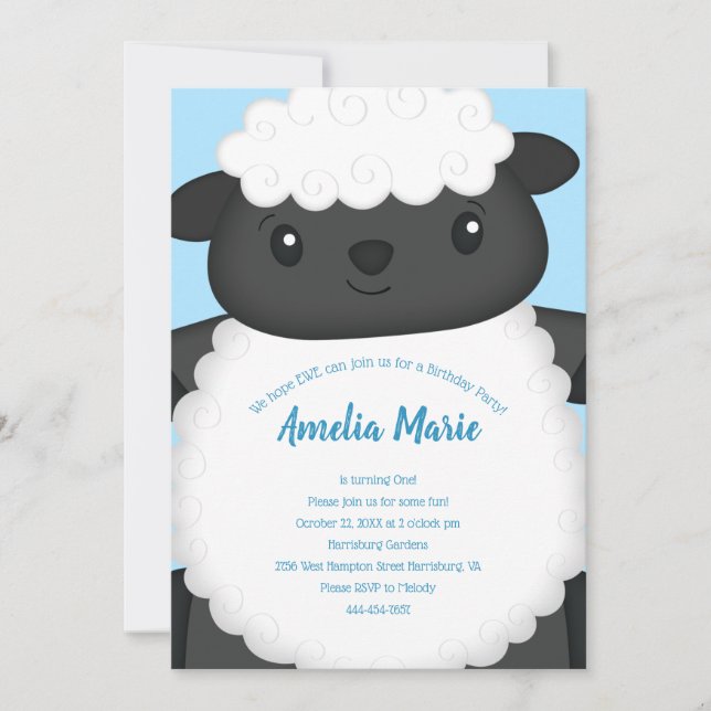 Invitation Jour d'anniversaire du mouton bleu (Devant)