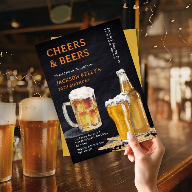 Invitation Jour d'anniversaire du tableau noir moderne (Chic Navy Blue Beer Label Brewery Theme Birthday Invitation)