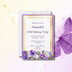 Invitation Jour d'anniversaire fleurons violets or blanc