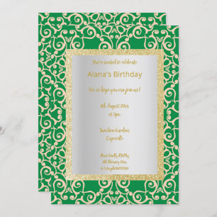 Invitation Jour d'anniversaire Gold Abstrait Vert