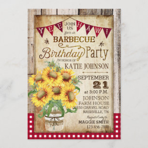 Invitation Jour d'anniversaire, le bois de tournesol russe En
