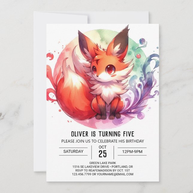 Invitation Jour d'anniversaire moderne en ligne Fox (Devant)