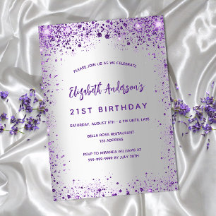 Invitation Jour d'anniversaire violet violet mousseux luxe