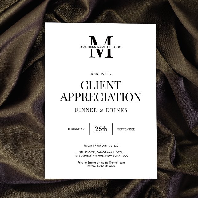 Invitation Jour d'appréciation client minimaliste entreprise  (Fully customizable minimalist modern business appreciation event invitation)