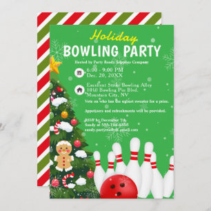 Invitation Jour de bowling de Noël Arbre vert Arrière - plan