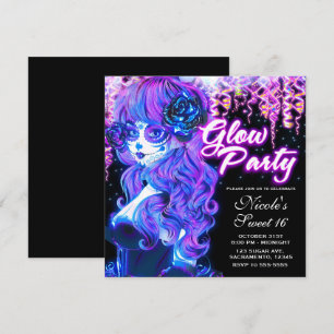 Invitation Jour de la Dead Sugar Skull Girl Glow Neon Party