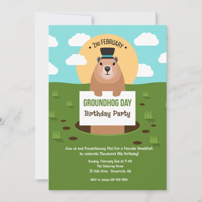 Invitation Jour de la marmotte fête d'anniversaire (Devant)