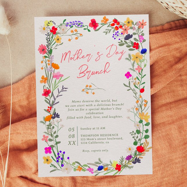 Invitation Jour de la mère de boho chic moderne fleurs sauvag (Créateur téléchargé)