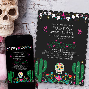 Invitation Jour de la mort crâne floral doux 16