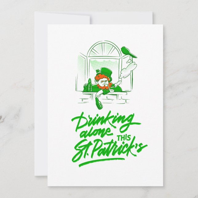 Invitation Jour de la Saint Patrick leprechaun boire seul (Devant)