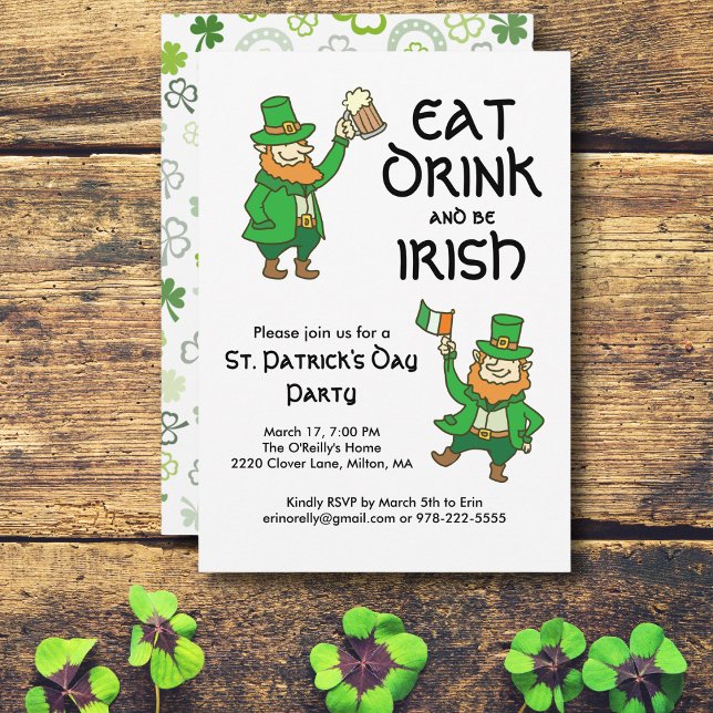Invitation Jour de la Saint Patrick Party Manger Boire Irland (Créateur téléchargé)