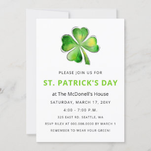 Invitation Jour de la Saint Patrick Shamrock simple et élégan