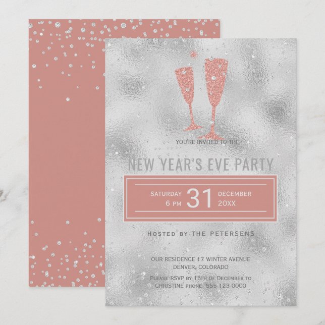 Invitation Jour de la Soirée Classy Elegant Silver Blush (Devant / Derrière)