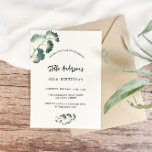 Invitation Jour de la verdure ginkgo blanc script élégant<br><div class="desc">Avant : un arrière - plan blanc élégant décoré de simples feuilles de ginkgo doré. Personnalisez et ajoutez votre nom et les détails de votre fête. Retour : vert émeraude arrière.</div>