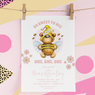 Invitation Jour de l'abeille abeille rose Floral 1er annivers