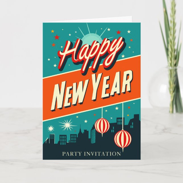 Invitation Jour de l'An Mid-Century Style moderne (Devant)