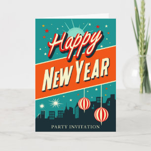 Invitation Jour de l'An Mid-Century Style moderne