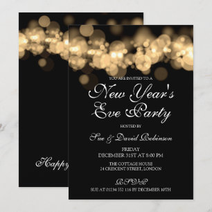 Invitation Jour de l'an Soirée Gold Bokeh Lumières