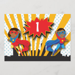 Invitation Jour de l'anniversaire de Twins Superhero