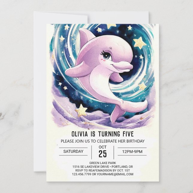 Invitation Jour de l'anniversaire du dauphin d'enfant simple  (Devant)