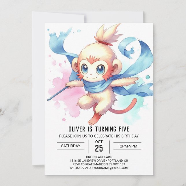 Invitation Jour de l'anniversaire du singe modifiable de Wood (Devant)