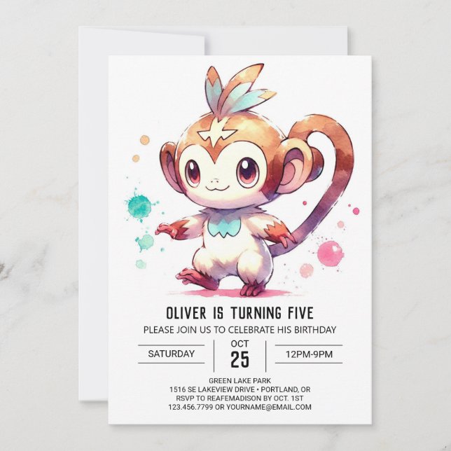 Invitation Jour de l'anniversaire du singe modifiable de Wood (Devant)