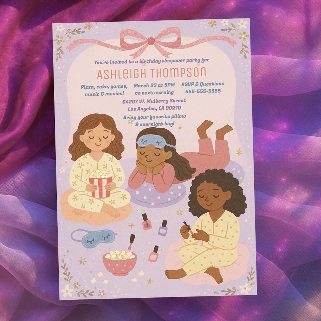 Invitation Jour de l'anniversaire Pajama Party for Girls (Birthday Sleepover Pajama Party for Girls Invitation)